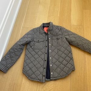 J. Crew gray and black plaid quilted shirt jacket. Size XS. Two front pockets.